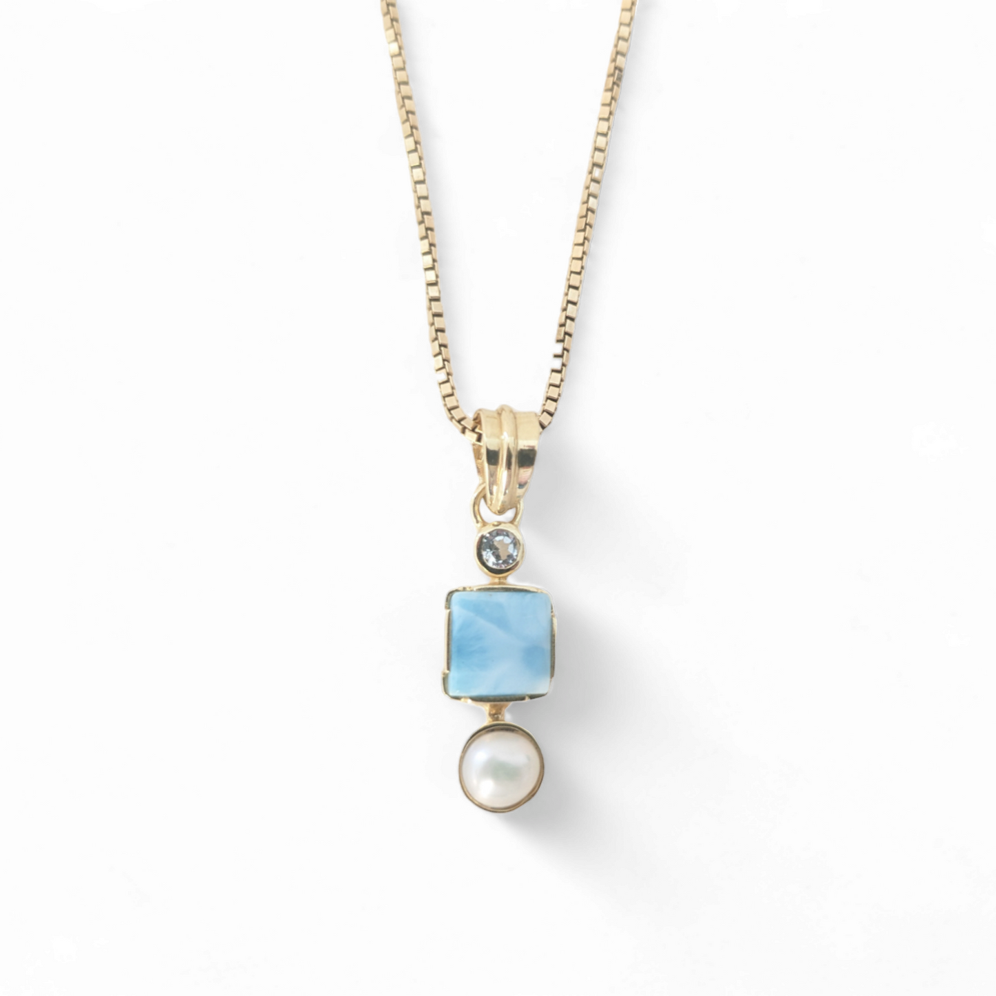Design-Anhänger mit Larimar, Topas und Perle hochglanzpoliert 925 Silber vergoldet
