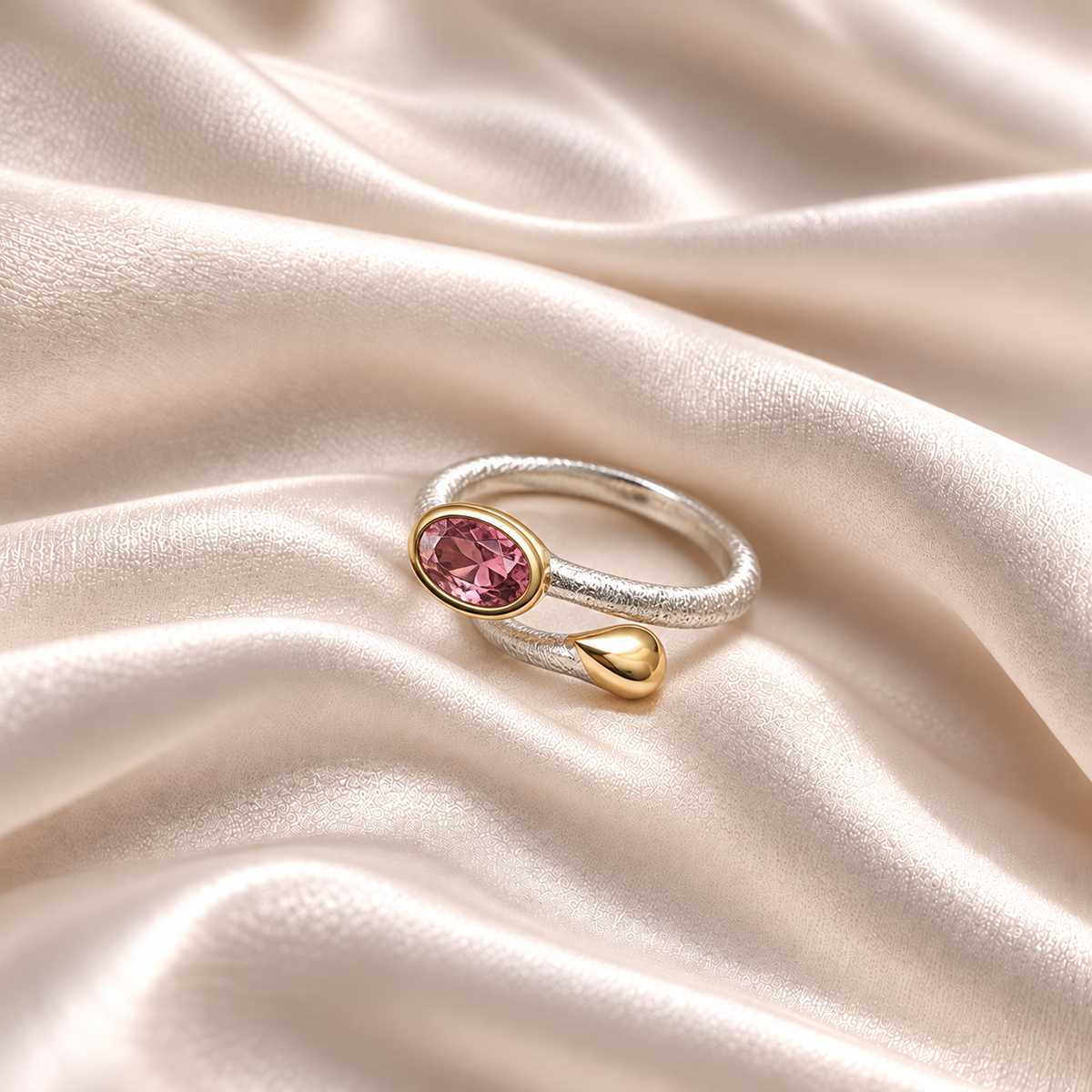 Verstellbarer Ring Capri Oval mit Turmalin – 925er Silber, 18 Karat vergoldet