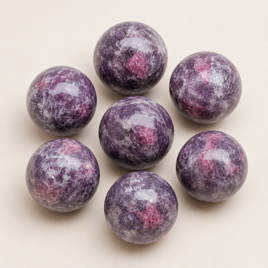 Pinker Turmalin in Lepidolith Trommelstein (Kugel)